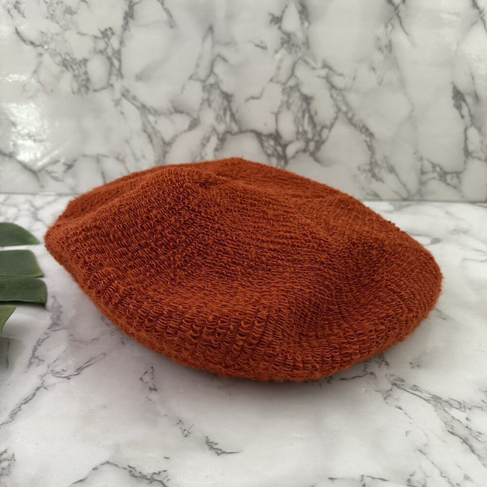 Sasson Womens Vintage 90s Beret Hat One Size Dark Orange Knit Stretch